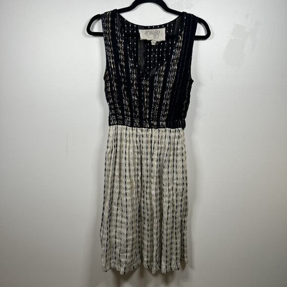 Ace & Jig Metallic Sleeveless V Neck Short A Line Midi Dress Beige Black Size XS - Picture 1 of 7